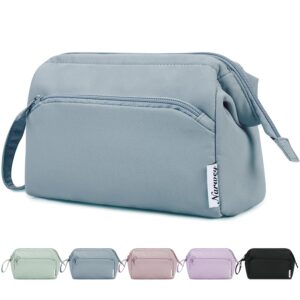 Narwey Large Makeup Bag Wide-Open Zipper Pouch Travel Wash Bag Toiletry Bag Cosmetic Organizer for Women (Greyish Blue)