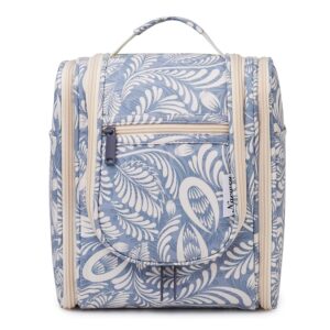 Narwey Travel Hanging Toiletry Wash Bag Makeup Cosmetic Organizer for Women (Blue Leaf (Small))