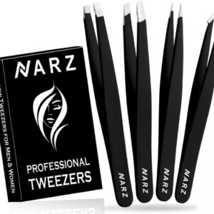 NARZ Professional Tweezers for Facial Hair Women & Men Stainless Steel Precision Tweezers for Ingrown Hair (4 Pcs)