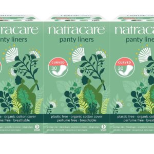 Natracare Natural Curved Panty Liners with Organic Cotton | 30 Liners x 3 Packs (90 Liners)