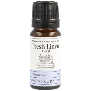 Nikura - Fresh Linen (Floral) Fragrance Oil - 10ml | Perfect for Diffuser for Home, Soap Making, Candle Making, Wax Melts | Bath Bombs, Pot Pourri Refresher Oil, Perfume Scents,...