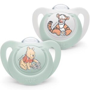 NUK Star Baby Dummy | 0-6 Months | Soothes 99% of Babies | BPA-Free Silicone Soothers | Winnie The Pooh | with Case | 2 Count