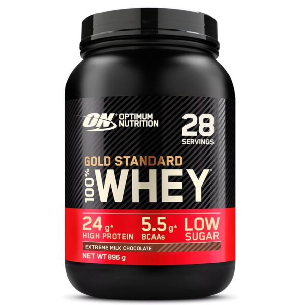 Optimum Nutrition Gold Standard 100% Whey Muscle Building and Recovery Protein Powder With Naturally Occurring Glutamine and BCAA Amino Acids, Extreme Milk Chocolate Flavour, 28...