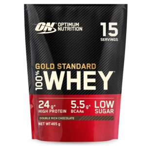 Optimum Nutrition Gold Standard 100% Whey Muscle Building and Recovery Protein Powder With Naturally Occurring Glutamine and BCAA Amino Acids, Double Rich Chocolate Flavour, 15...