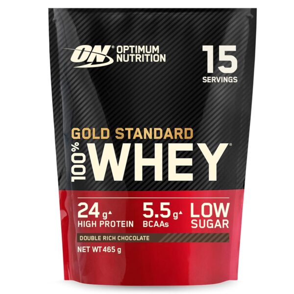 Optimum Nutrition Gold Standard 100% Whey Muscle Building and Recovery Protein Powder With Naturally Occurring Glutamine and BCAA Amino Acids, Double Rich Chocolate Flavour, 15...