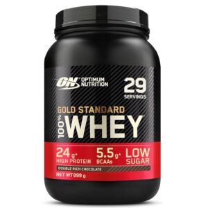 Optimum Nutrition Gold Standard Whey Protein, Muscle Building Powder with Naturally Occurring Glutamine and Amino Acids, Double Rich Chocolate, 29 Servings, 899 g, Packaging May...