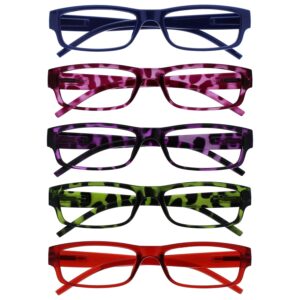 OPULIZE ACE Reading Glasses - Value 5 Pack - All day Readers - Advanced Comfort & Lightweight Thin Rectangular Frame with Spring Hinges & Scratch Resistant Lenses - Mens Womens