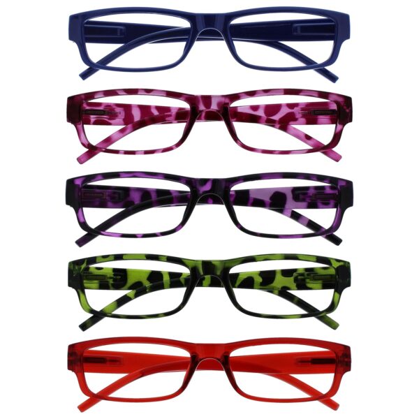 OPULIZE ACE Reading Glasses - Value 5 Pack - All day Readers - Advanced Comfort & Lightweight Thin Rectangular Frame with Spring Hinges & Scratch Resistant Lenses - Mens Womens