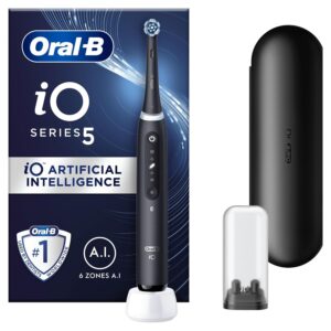 Oral-B iO5 Electric Toothbrushes For Adults, 1 Toothbrush Head & Travel Case, 5 Modes With Teeth Whitening, UK 2 Pin Plug, Black