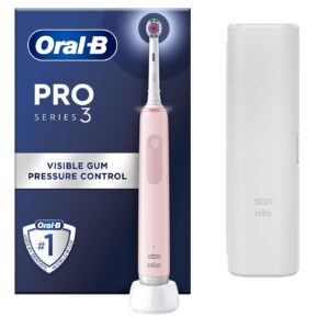 Oral-B Pro 3 Electric Toothbrush For Adults, 1 3D White Toothbrush Head & Travel Case, 3 Modes with Teeth Whitening, 2 Pin UK Plug, 3500, Pink.