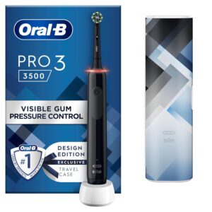 Oral-B Pro 3 Electric Toothbrush For Adults, 1 Cross Action Toothbrush Head & Mondrian Travel Case, 3 Modes with Teeth Whitening, 2 Pin UK Plug, 3500