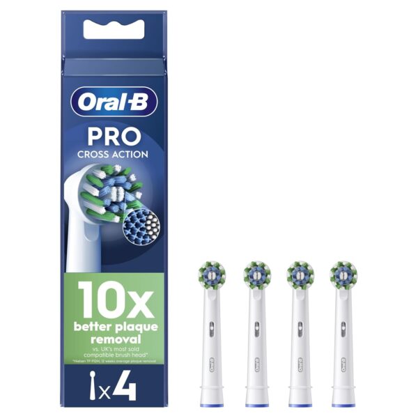 Oral-B Pro Cross Action Electric Toothbrush Head, Oral B Electric Toothbrush Heads, X-Shape and Angled Bristles for Deeper Plaque Removal, Pack of 4 Toothbrush Heads, Oral B...