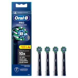 Oral-B Pro Cross Action Electric Toothbrush Head, Oral B Electric Toothbrush Heads, X-Shape and Angled Bristles for Deeper Plaque Removal, Pack of 4 Toothbrush Heads, Black,...