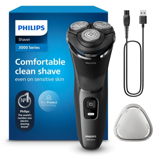 Philips Electric Shaver 3000 Series - Wet & Dry Electric Shaver for Men with SkinProtect Technology in Dark Moon, Pop-up Beard Trimmer, Cordless Shaver (Model S3145/00)