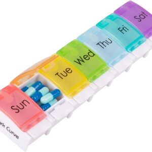 Portable Weekly Pill Box Organiser | Easy to Open 7 Day Premium Quality Tablet Box | Travel Pill Case with Push Button Pop Open Lids Design |Tablet Organiser for Vitamins,...