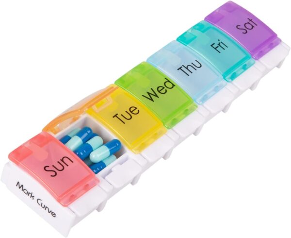 Portable Weekly Pill Box Organiser | Easy to Open 7 Day Premium Quality Tablet Box | Travel Pill Case with Push Button Pop Open Lids Design |Tablet Organiser for Vitamins,...