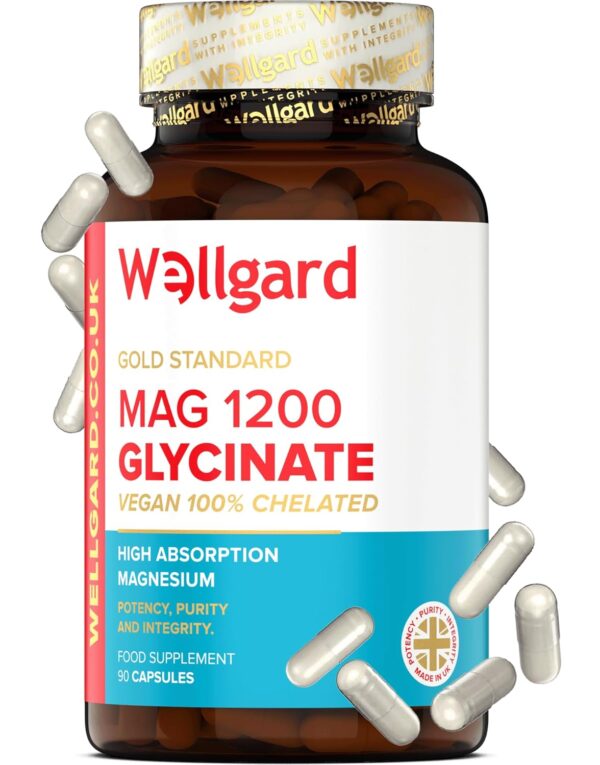 Pure Magnesium Glycinate by Wellgard - Not Mixed with Citrate or Malate, High-Strength Magnesium Supplement, Mag 1200, Vegan, High Absorption Bisglycinate, 240mg Elemental...