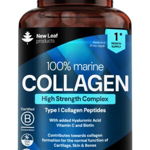 Pure Marine Collagen 100% Marine Collagen Type 1 Hydrolysed Collagen Peptides Enhanced with Hyaluronic Acid & Vitamin C -Essential Amino Acids - Collagen Supplements for Women...