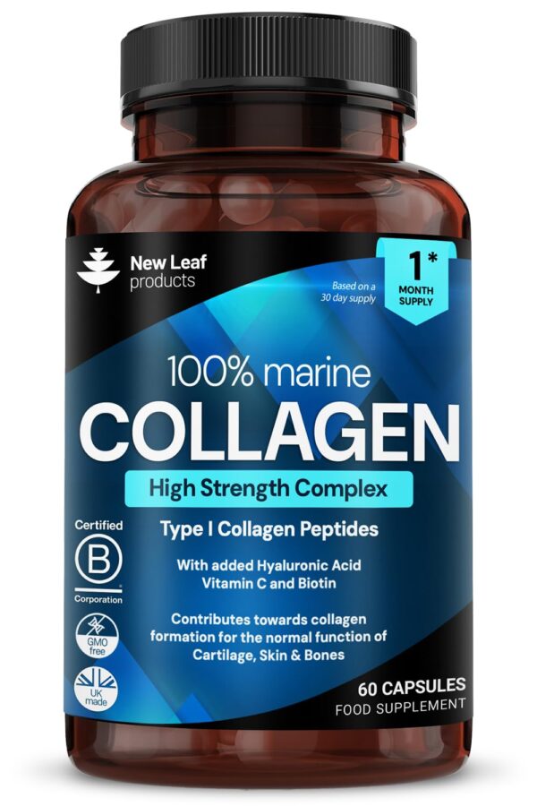Pure Marine Collagen 100% Marine Collagen Type 1 Hydrolysed Collagen Peptides Enhanced with Hyaluronic Acid & Vitamin C -Essential Amino Acids - Collagen Supplements for Women...