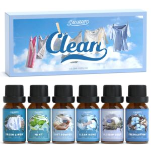 SALUBRITO Clean Essential Oils Set, Fresh Cotton, Clean Home, Fresh Linen, Soft Powder, Blossom Soap, Mint Scented Oils for for Diffuser, Candle, Soap Making, Premium Fragrance...