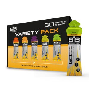 Science In Sport GO Isotonic Energy Gels, Running Gels with 22g Carbohydrates, Low Sugar, Variety Pack of Assorted Flavours, 60ml Per Serving (7 Pack)