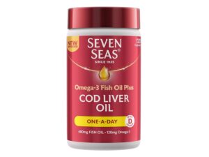 Seven Seas Cod Liver Oil Tablets With Omega-3, Fish Oil, One A Day, 4 Months Supply (120 Capsules), EPA & DHA, With High Strength Vitamin D & A