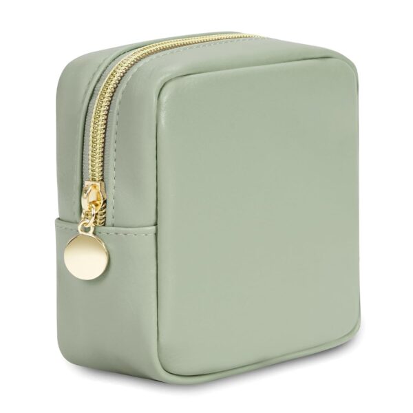 Small Makeup Bag for Handbag, Mini Make Up Bag for Purse, Small Makeup Pouch for Women, Small Cosmetic Bag with Slip-in Pockets Vegan Leather, Green (Patent Pending)