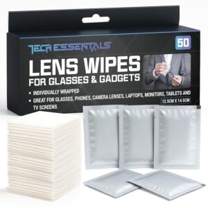 SOL 50pk Lens Wipes for Glasses and Gadgets, Eye Glasses Cleaning Spectacle Lenses Cleaner Individually Wrapped Great for Eyeglass, Phones, Camera, Laptop, Monitors, Tablets, TV...