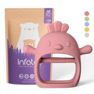 Teething Toys for Baby Gifts – Chicken Silicone Mitten Teether, Soothing Glove for Infants, Baby Toys 0-6 Months, Soft Chewable Teether Toy to Prevent Finger Sucking, Plum