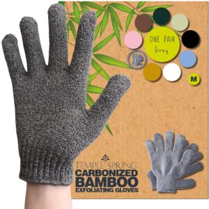 Temple Spring Exfoliating Glove, Carbonized Rayon Bamboo Body Scrubber, Loofah Exfoliating Mitt, Shower Scrubber Wash Cloth, Body Exfoliator Scrub, Loofa Shower Gloves Bath...