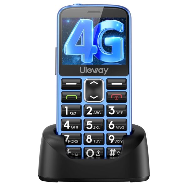 uleway 4G Big Button Mobile Phone for Elderly Senior Cellphone Easy to Use Basic Mobile Phone SIM Free Unlocked Senior Phone With SOS Emergency Call Button(blue)
