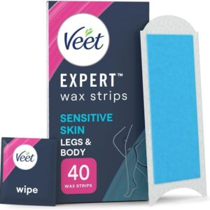 Veet Expert Cold Wax Strips, 40 Count + 4 Finish Wipes, Hair Removal Kit For Smooth Legs, Gentle Solution For Delicate Skin, Easy And Effective Use