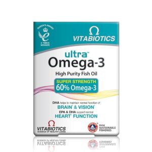 Vitabiotics Ultra Omega-3 Fish Oils Capsules with DHA EPA Nutritional Supplements for Heart Brain and Eye Vision