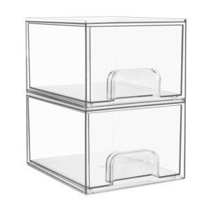 Vtopmart 2 Pack Stackable Storage Drawers, Acrylic Organiser with 16 Non-slip Mat, Bathroom Organiser Storage for Dresser, Bathroom