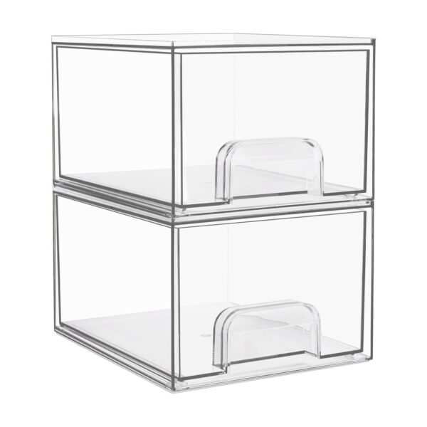 Vtopmart 2 Pack Stackable Storage Drawers, Acrylic Organiser with 16 Non-slip Mat, Bathroom Organiser Storage for Dresser, Bathroom