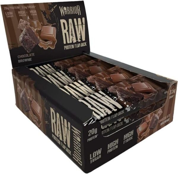 Warrior Raw Protein Flapjacks – 12 Bars x 75g Each – Packed with 20g of Protein – Low Sugar, High in Fibre (Choc Brownie)