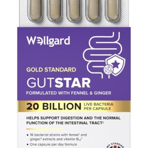 Wellgard Gutstar Probiotics - 16 Strain Probiotics for Gut Health with Fennel and Ginger, Vegan, UK Made