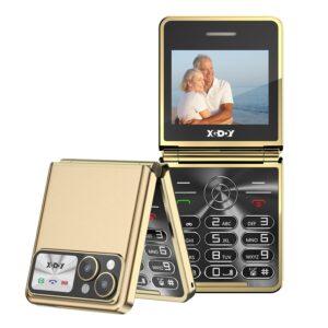 Xgody S200 Big Button Flip Phone, Unlocked GSM Mobile for Seniors, 1300mAh Battery, Type-C Charging, Dual SIM, 2.4" Color Screen, FM Radio, Flashlight, Bluetooth - Gold