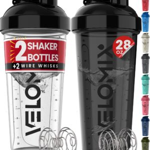 -2 Pack- 28 oz Protein Shaker Bottles for Protein Mixes - 2x Wire Whisk | Leak Proof Shaker Cups for Protein Shakes | Protein Shaker Bottle Pack | Shakers for Protein...