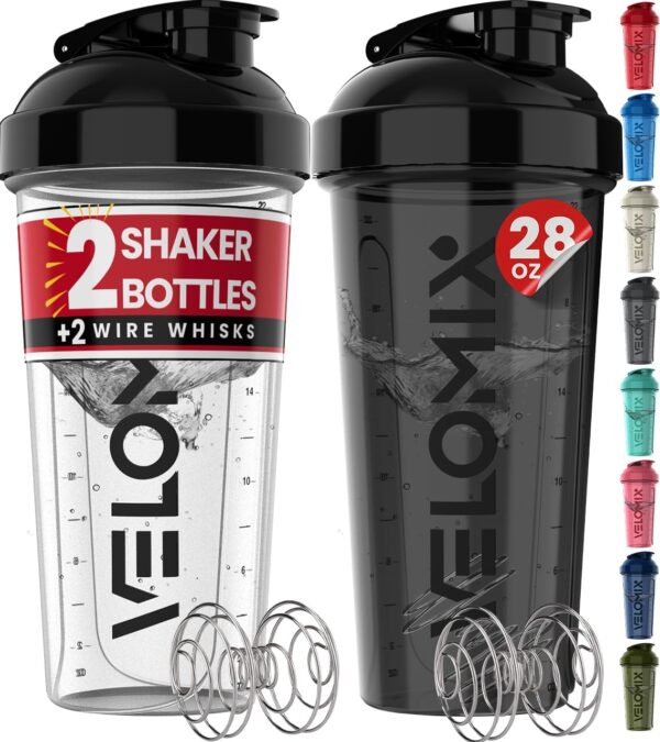 -2 Pack- 28 oz Protein Shaker Bottles for Protein Mixes - 2x Wire Whisk | Leak Proof Shaker Cups for Protein Shakes | Protein Shaker Bottle Pack | Shakers for Protein...