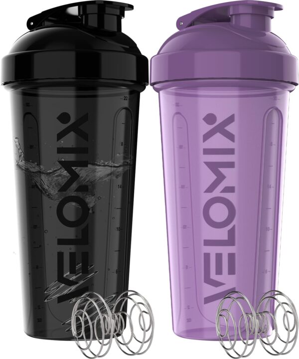 -2 Pack- 28 oz Protein Shaker Bottles for Protein Mixes - 2x Wire Whisk | Leak Proof Shaker Cups for Protein Shakes | Protein Shaker Bottle Pack | Shakers for Protein...