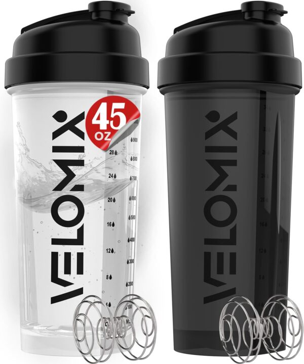 -2 Pack- 45 oz Protein Shaker Bottles for Protein Mixes - 2x Wire Whisk | Leak Proof Shaker Cups for Protein Shakes | Protein Shaker Bottle Pack | Shakers for Protein...
