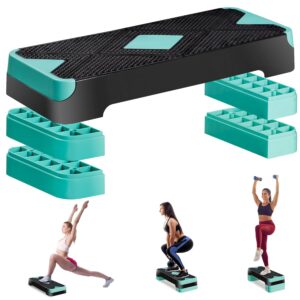 26.5 Inch Aerobic Exercise Step Platform for Home Gym, 4” 6” 8”Adjustable Risers for Home Gym Fitness Workout, Stepper Step Trainer, Green
