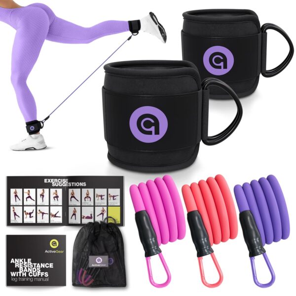 ActiveGear Ankle Resistance Bands with Cuffs - Ideal for Glutes, Legs & Core Workouts, Kickback Ankle Strap Set for Home Workout Equipment & Gym Fitness for Women and Men