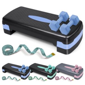Aerobic Stepper Set with Dumbbells & Measuring Tape, Adjustable Height 2 Level Risers Workout Exercise Step Platform, 3 Colors, the Ultimate Gift for a Joyful Holiday and Merry...
