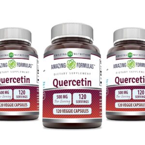 Amazing Formulas Quercetin 500mg Veggie Capsules Supplement | Non-GMO | Gluten Free | Supports Overall Health & Well Being (120 Count | 3 Pack)