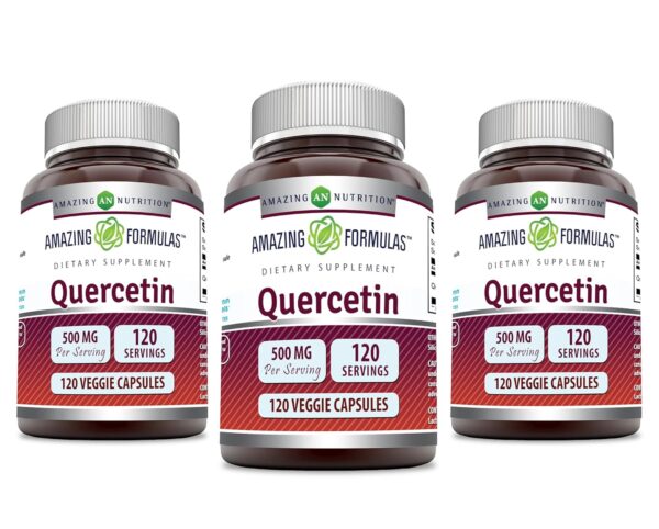 Amazing Formulas Quercetin 500mg Veggie Capsules Supplement | Non-GMO | Gluten Free | Supports Overall Health & Well Being (120 Count | 3 Pack)