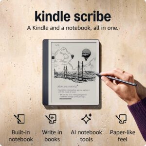 Amazon Kindle Scribe (16GB) - Redesigned display with uniform borders. Now write directly on books and documents. With built-in notebook summarization. Includes Premium Pen -...