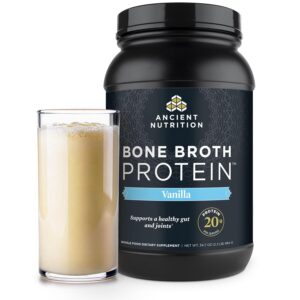 Ancient Nutrition Grass Fed, Cage Free, Bone Broth Protein Powder, 20g Protein, Hydrolyzed Collagen Peptides, Keto & Paleo Friendly, Supports Joint, Gut Health, Vanilla, 40...