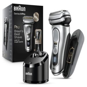 Braun Electric Razor for Men, Waterproof Foil Shaver, Series 9 Pro 9477cc, Wet & Dry Shave, with Portable Charging Case, ProLift Beard Trimmer, 5-in-1 Cleaning & Charging...